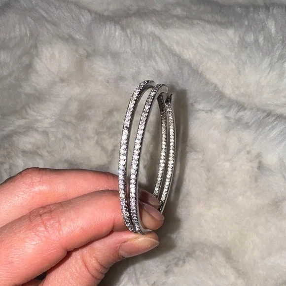 Givenchy Silver Crystal Hoop Earrings - Pavé Sparkle - Picture 5 of 7